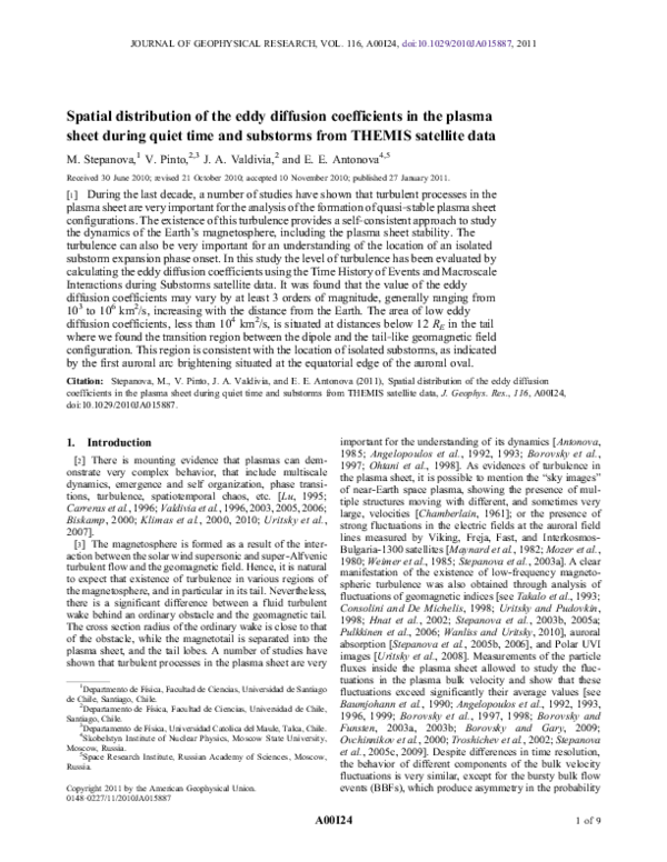 (PDF) Spatial distribution of the eddy diffusion coefficients in the ...