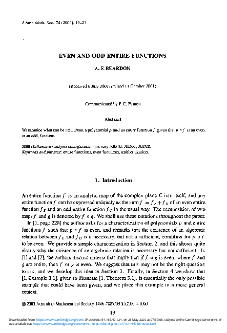 (PDF) Even and odd entire functions