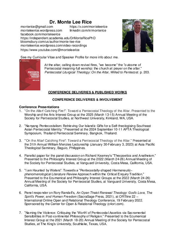 Dr. Rice - Conference Deliveries & Published Works- Nov 24