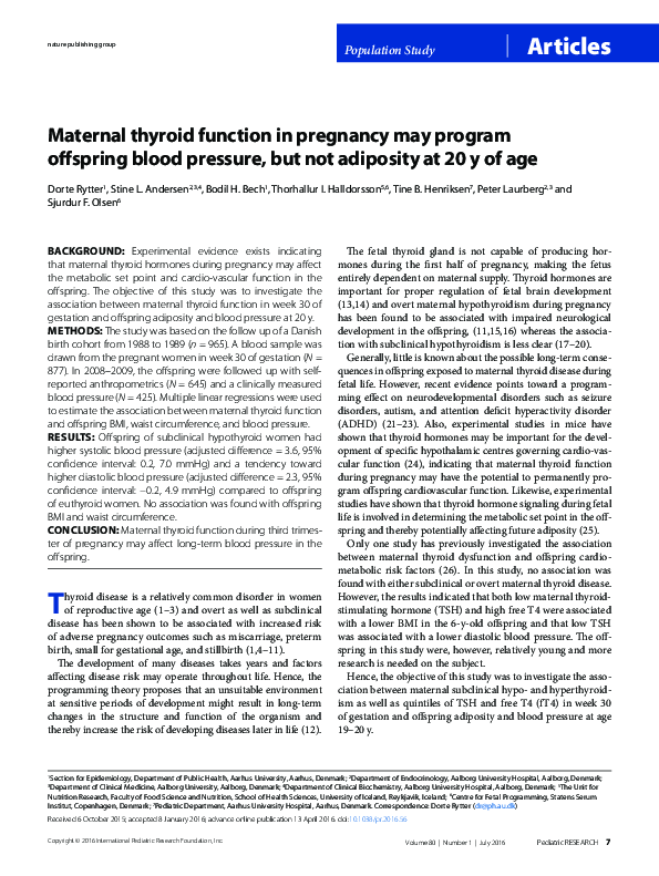 (PDF) Maternal Thyroid Function in Pregnancy may Program Offspring ...