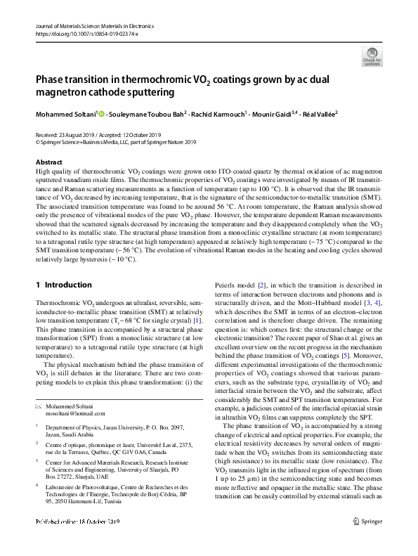 (PDF) Phase transition in thermochromic VO2 coatings grown by ac dual ...