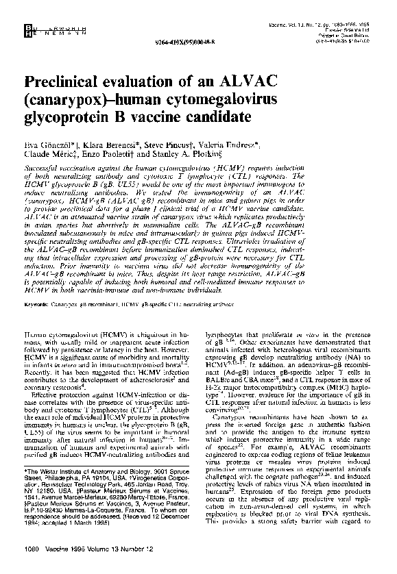 (PDF) Preclinical evaluation of an ALVAC (canarypox)-human ...