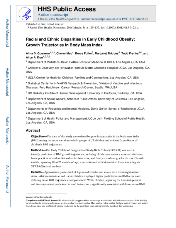 (PDF) Racial and Ethnic Disparities in Early Childhood Obesity: Growth ...