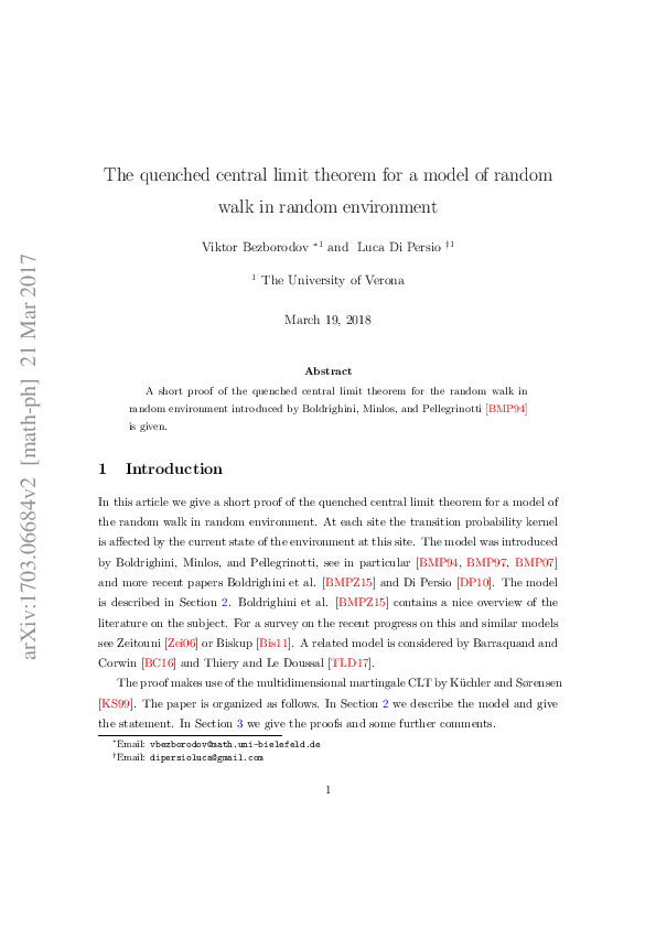 (PDF) The quenched central limit theorem for a model of random walk in ...