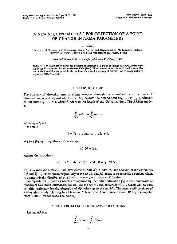 (PDF) A new sequential test for detection of a point of change in ARMA ...