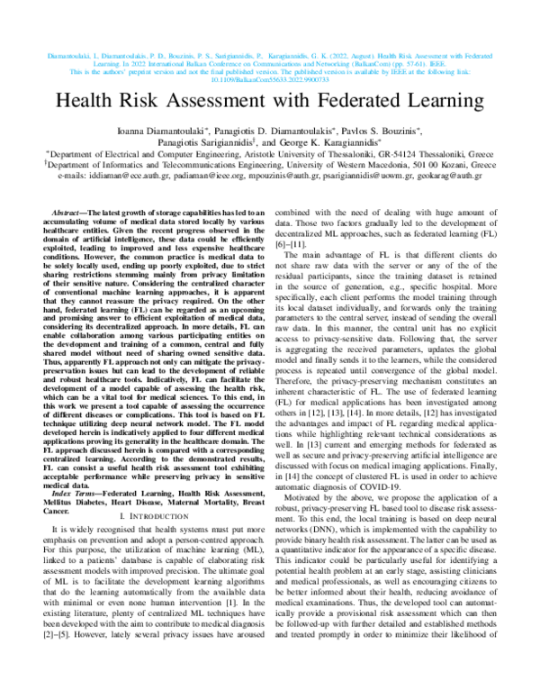 (PDF) Health Risk Assessment with Federated Learning