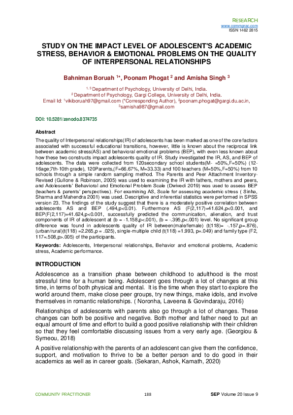 (PDF) Study on the Impact Level of Adolescent's Academic Stress ...