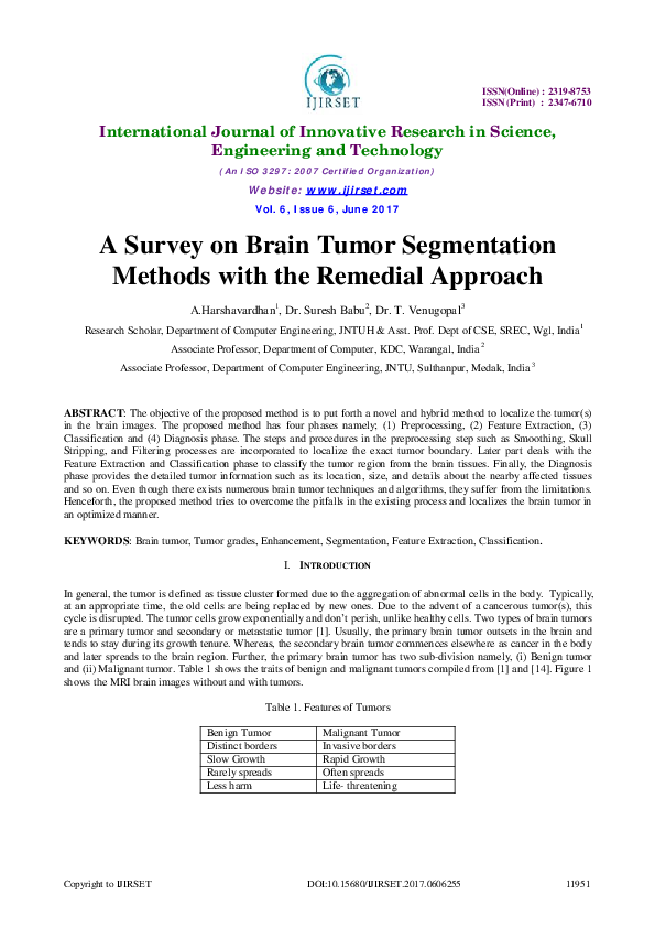 (PDF) A Survey on Brain Tumor Segmentation Methods with the Remedial ...