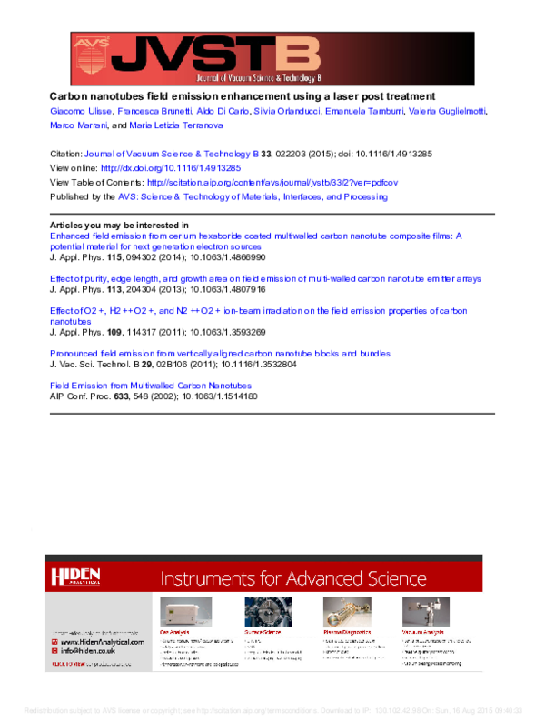 (PDF) Carbon nanotubes field emission enhancement using a laser post ...