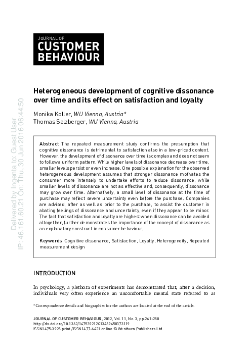 (PDF) Heterogeneous development of cognitive dissonance over time and ...