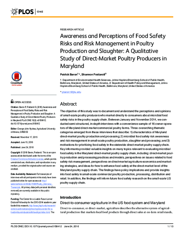 (PDF) Awareness and Perceptions of Food Safety Risks and Risk ...