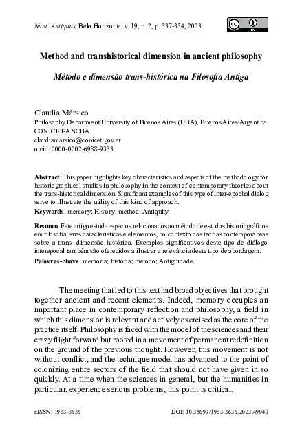 (PDF) Method and transhistorical dimension in ancient philosophy