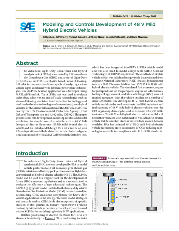 (PDF) Modeling and Controls Development of 48 V Mild Hybrid Electric ...