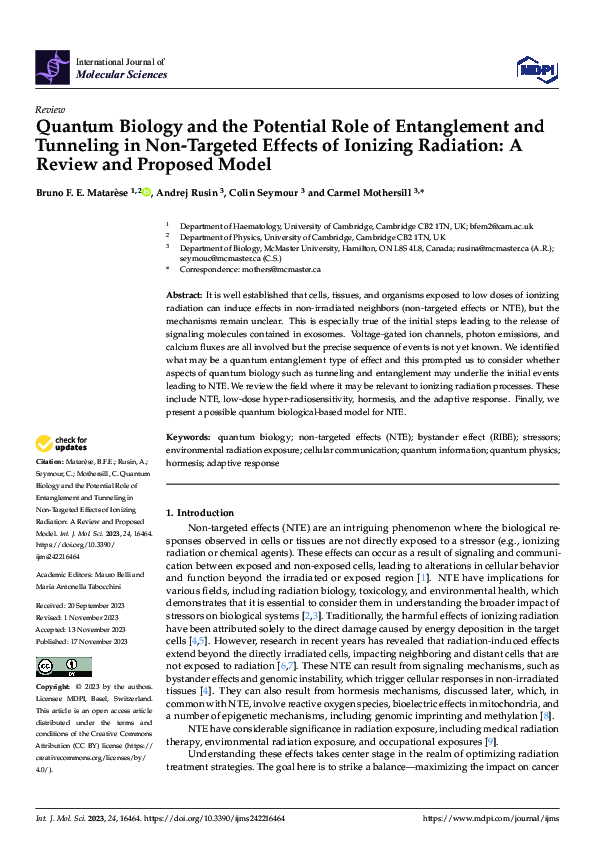 (PDF) Quantum Biology and the Potential Role of Entanglement and ...