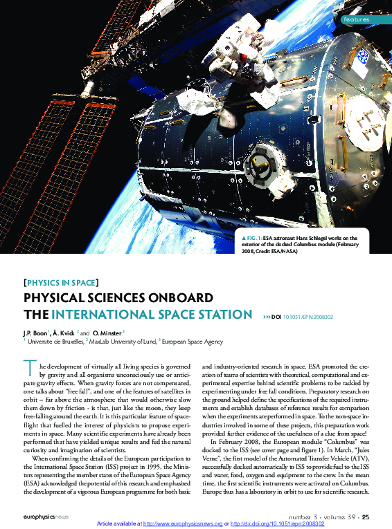 (PDF) Physical Sciences onboard the International Space Station