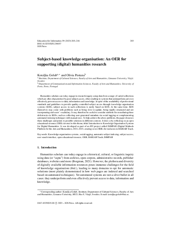 (PDF) Subject-based knowledge organisation: An OER for supporting ...