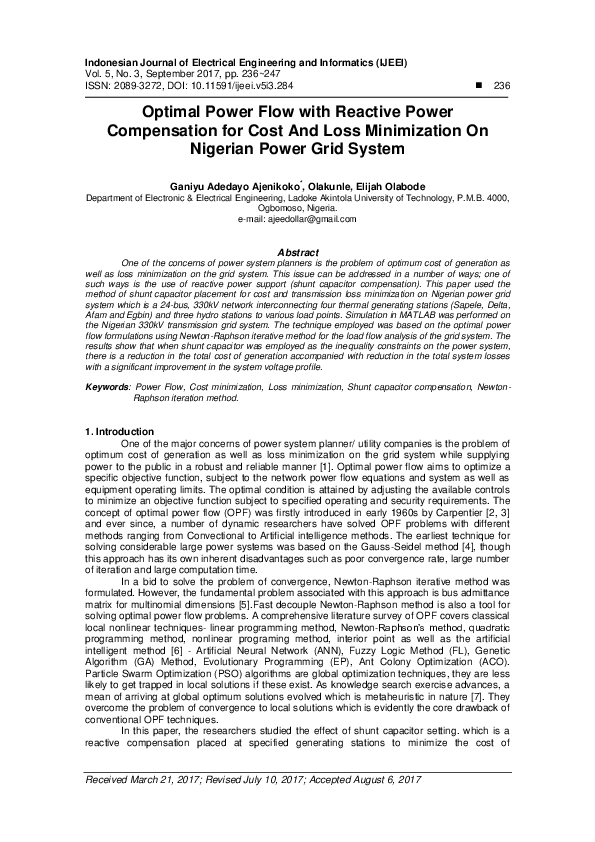 (PDF) Optimal Power Flow with Reactive Power Compensation for Cost and ...