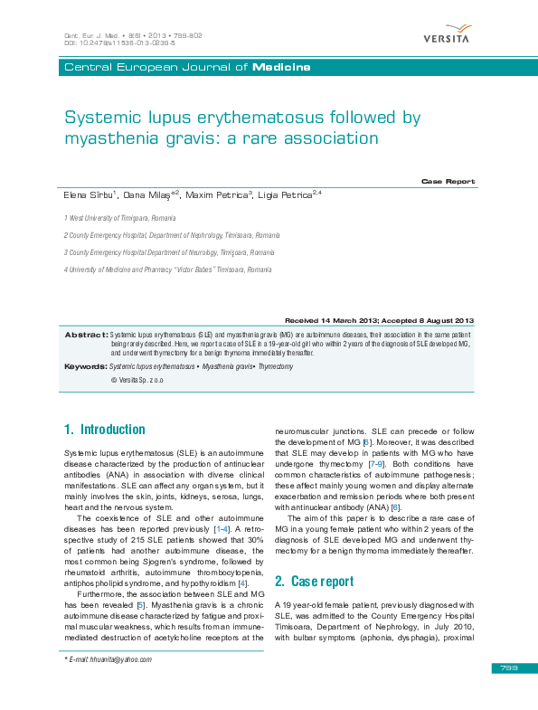 (PDF) Systemic lupus erythematosus followed by myasthenia gravis: a ...