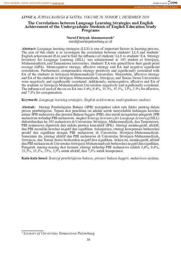 (PDF) The Correlations between Language Learning Strategies and English ...