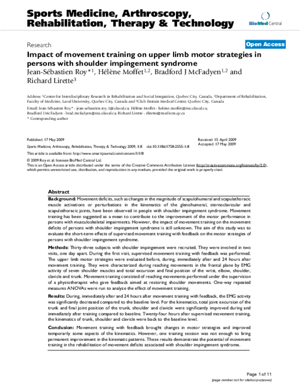 (PDF) Impact of movement training on upper limb motor strategies in ...