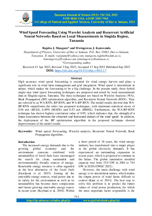 (PDF) Wind Speed Forecasting Using Wavelet Analysis and Recurrent ...