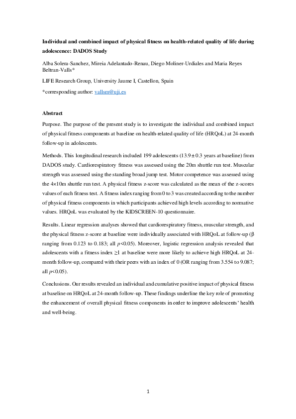 (PDF) Individual and combined impact of physical fitness on health ...