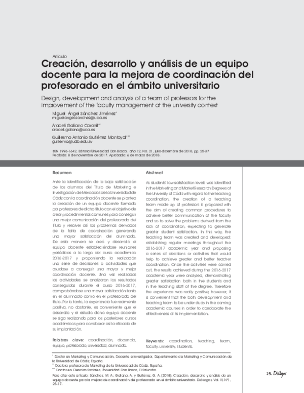 (PDF) Creación, desarrollo y análisis de un equipo docente para la ...