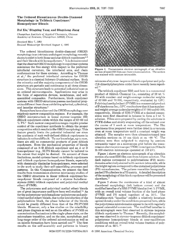 (PDF) The ordered bicontinuous double-diamond morphology in diblock ...