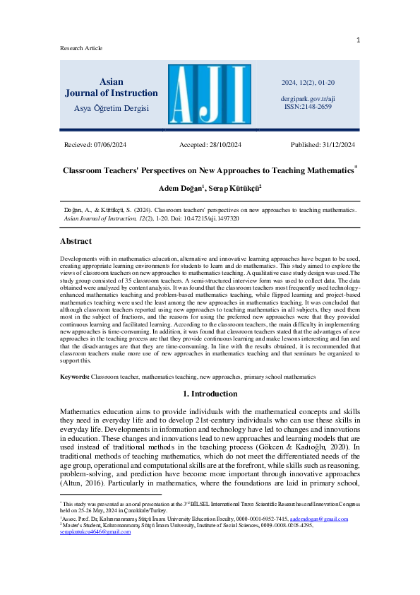 (PDF) Classroom Teachers' Perspectives on New Approaches to Teaching ...