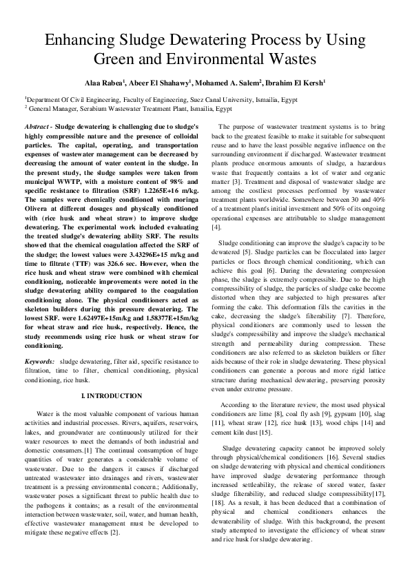 (PDF) Enhancing Sludge Dewatering Process by Using Green and ...