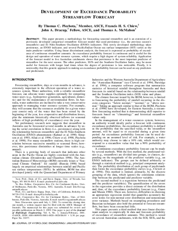 (PDF) Development of Exceedance Probability Streamflow Forecast
