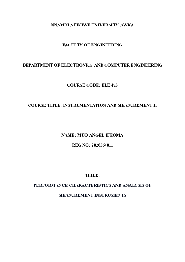 (PDF) PERFORMANCE CHARACTERISTICS AND ANALYSIS OF MEASUREMENT INSTRUMENTS