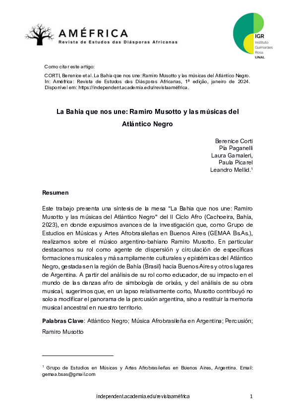 (PDF) La Bahia que nos une: Ramiro Musotto y las músicas del Atlántico ...