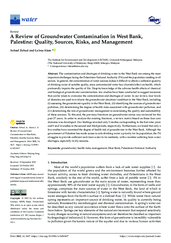 (PDF) A Review of Groundwater Contamination in West Bank, Palestine ...