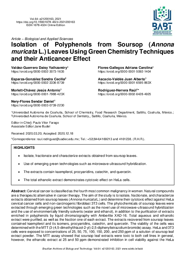 (PDF) Isolation of Polyphenols from Soursop (Annona muricata L.) Leaves ...