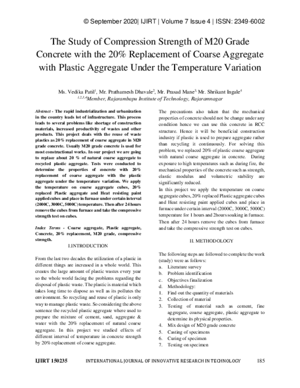 (PDF) The Study of Compression Strength of M20 Grade Concrete with the ...