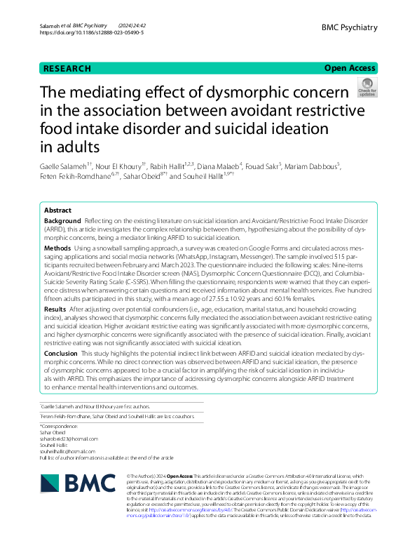 (PDF) The mediating effect of dysmorphic concern in the association ...