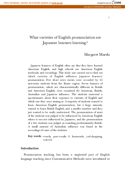 (PDF) What varieties of English pronunciation are Japanese learners ...