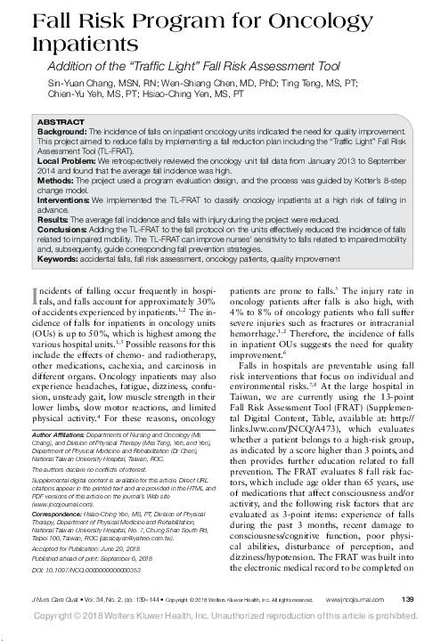(PDF) Fall Risk Program for Oncology Inpatients