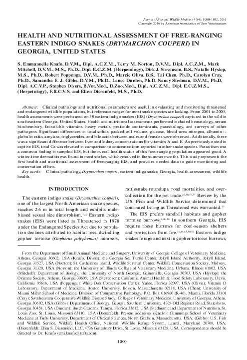 Image showcasing (PDF) Health and Nutritional Assessment of Free-Ranging Eastern Indigo ...