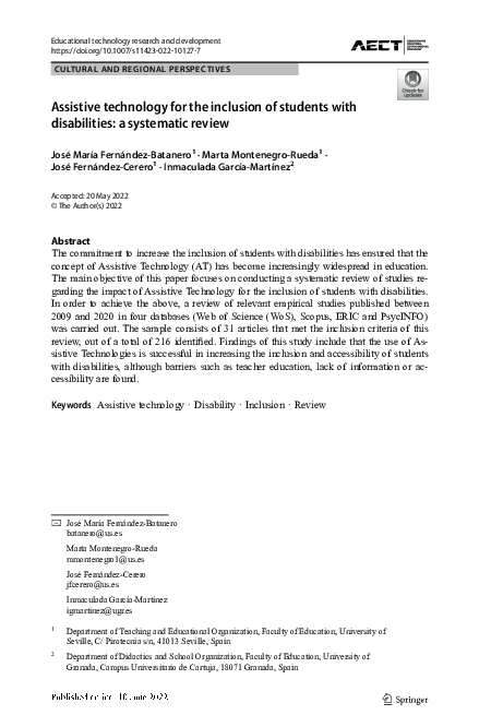 (PDF) Assistive technology for the inclusion of students with ...