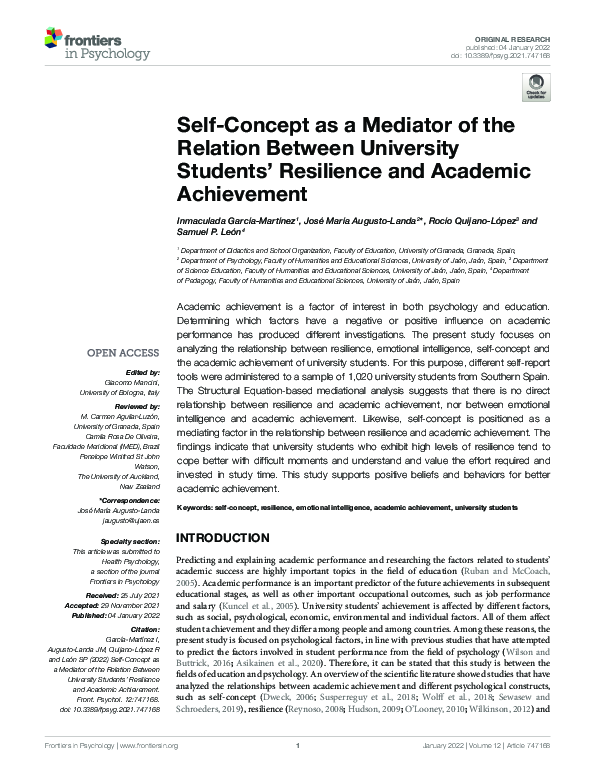 (PDF) Self-Concept as a Mediator of the Relation Between University ...