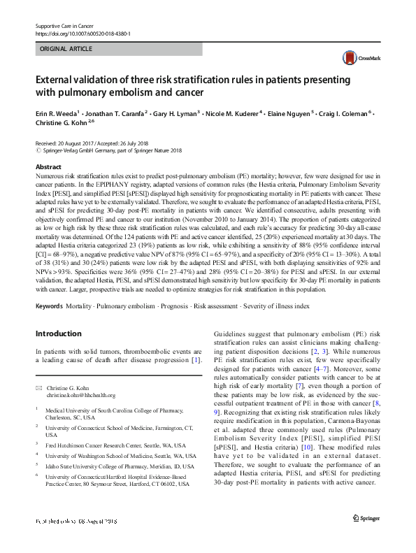 (PDF) External validation of three risk stratification rules in ...