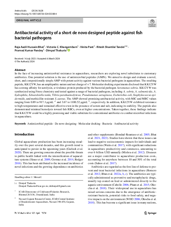 (PDF) Antibacterial activity of a short de novo designed peptide ...