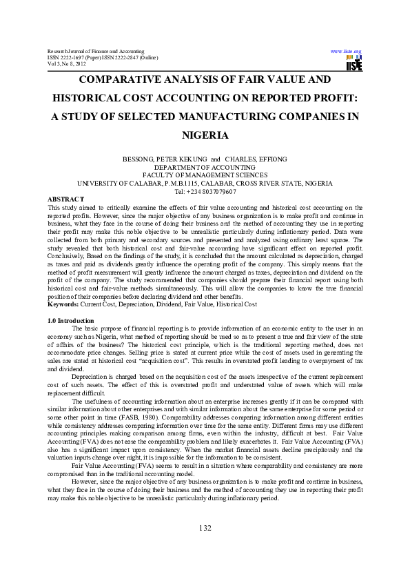 (PDF) Comparative Analysis of Fair Value and Historical Cost Accounting ...