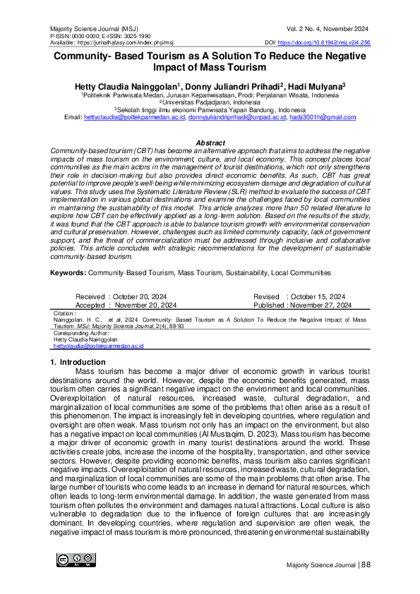 (PDF) Community-Based Tourism as A Solution To Reduce the Negative ...