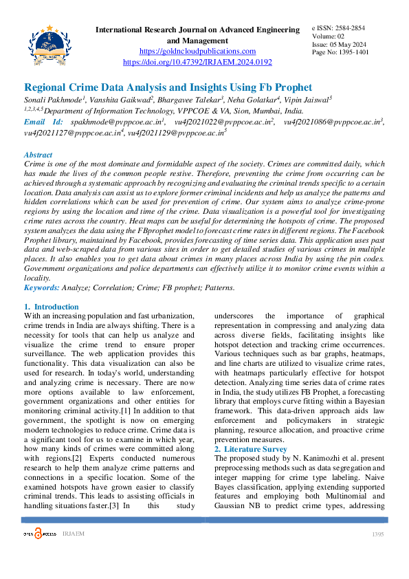(PDF) Regional Crime Data Analysis and Insights Using Fb Prophet