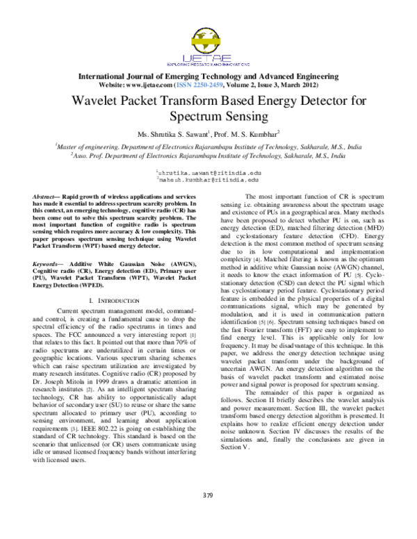 (PDF) Performance of Wavelet Packet Transform Based Energy Detector for ...