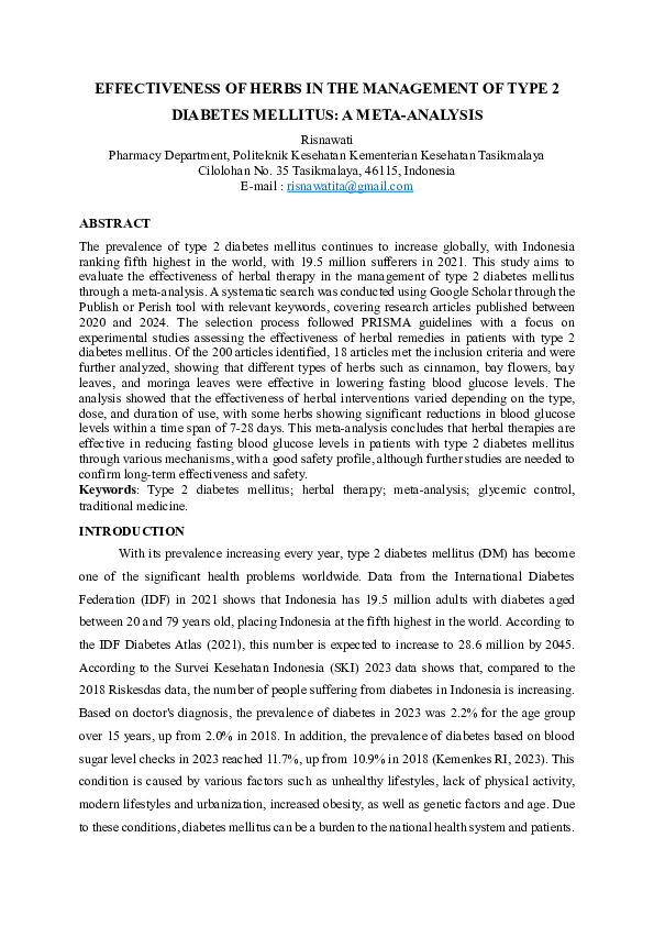 (PDF) EFFECTIVENESS OF HERBS IN THE MANAGEMENT OF TYPE 2 DIABETES ...