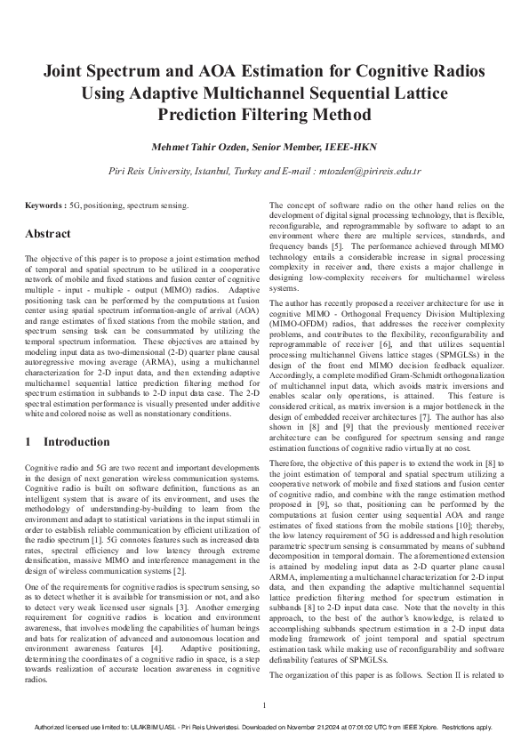 (PDF) Joint spectrum and AOA estimation for cognitive radios using ...